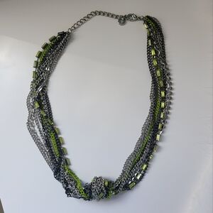 Multi-Strand Silver and Green Necklace